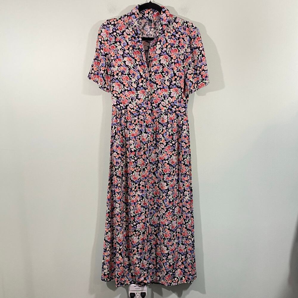 Nobody's Child Women's Multicolor Floral Button Up Midi Shirt Dress Size 2